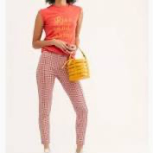 Free People Red Carnaby Checkered Stretch Skinny Leg Flat Front Pants, US 4 - Picture 1 of 9